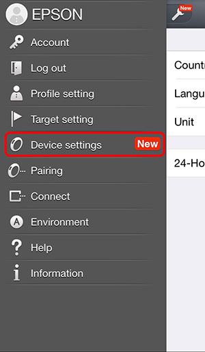 Open the Settings menu in the upper left corner of the PULSENSE View screen and tap Device settings.